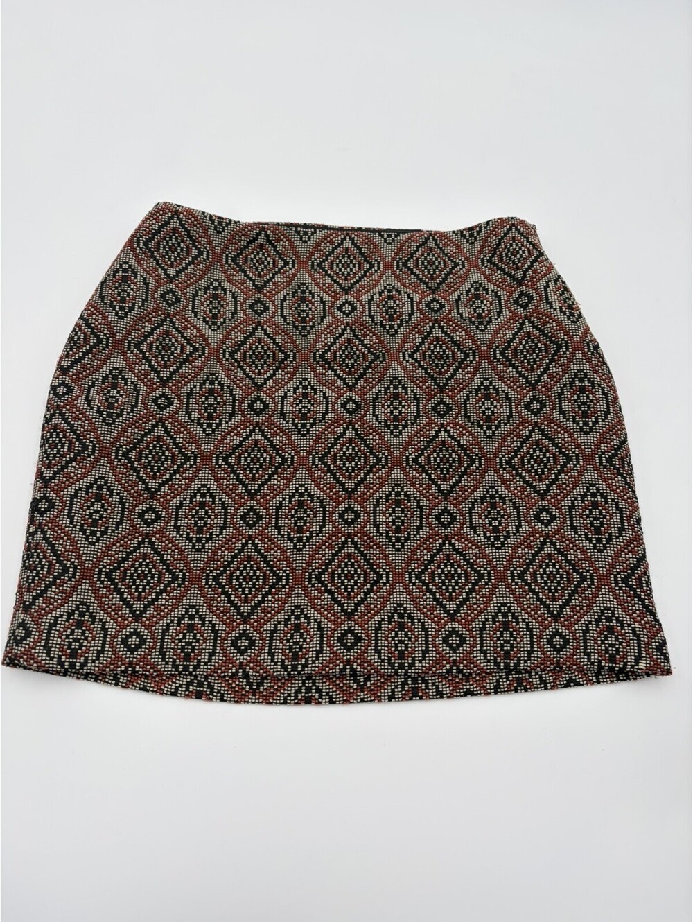 H&M Tapestry Mini Skirt Womens Size 4 Geometric Boho Textured Lined Zip